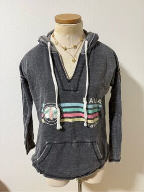 Women’s Hooded Pullover Sweater - Charcoal with Pastel Stripes